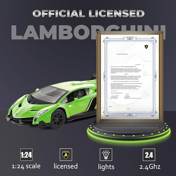 QUN FENG Lamborghini Remote Control Car 1:24 Scale Lambo Toy Car Officially Licensed Rc Cars with Light 2.4Ghz Model Car for Boys 4-7 Girls Birthday Gift Green