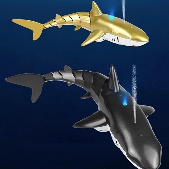 Remote Control Shark Pool Toy with 2.4GHz RC Submarine Boat Robo-Style Fish Tail Fish Pool Toy for Boys Girls Ages 6-12 Water Spray Function -Fun Robo Fish Toys for Kids Outdoor Water Play (Black)