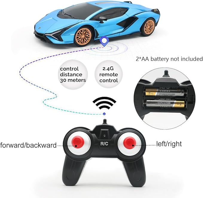 QUN XING Remote Control Car 1:24 Officially Licensed 2.4GHZ Rc Cars Lambo Sport Racing Toy Car for Kids Boys 4-7 Years Birthday Gift Blue