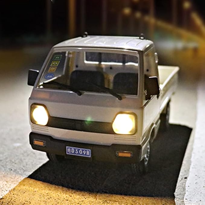 WPL D12 Mini RC Truck for Adults 1/16 Scale 20km/h 2.4G 4CH Remote Control Crawler High-Speed Climbing Truck with LED Lights Cargo Drift Car - RTR / 2 Batteries