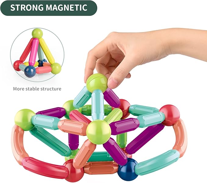 Magnetic Balls and Rods Set Magnet Building Set Magnetic Balls and Sticks - Featuring Safe Extra-Strong Montessori Toys STEM Stacking Toys for Boys &amp Girls 3+ (42 PCS)