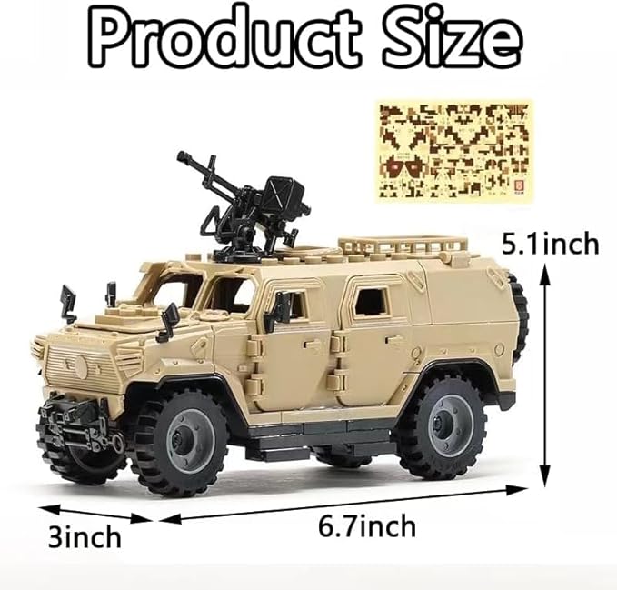 Military Vehicles Building Blocks Sets Compatible with Lego Military Armored Vehicle Set Army Model Kit STEM Toys for Boys Kids and Teens Ages 8-14 (Khaki)