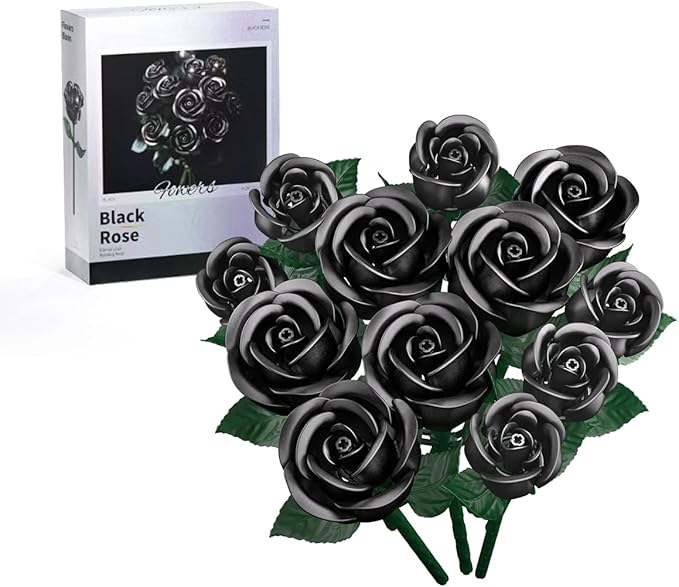 Black Rose Bouquet Building SetCompatible with Lego FlowersArtificial Flowers Botanical Collection Blocks Kit DIY Fake Roses for Adults Women Mother's Day Girlfriend Gifts Home Decor-408pcs