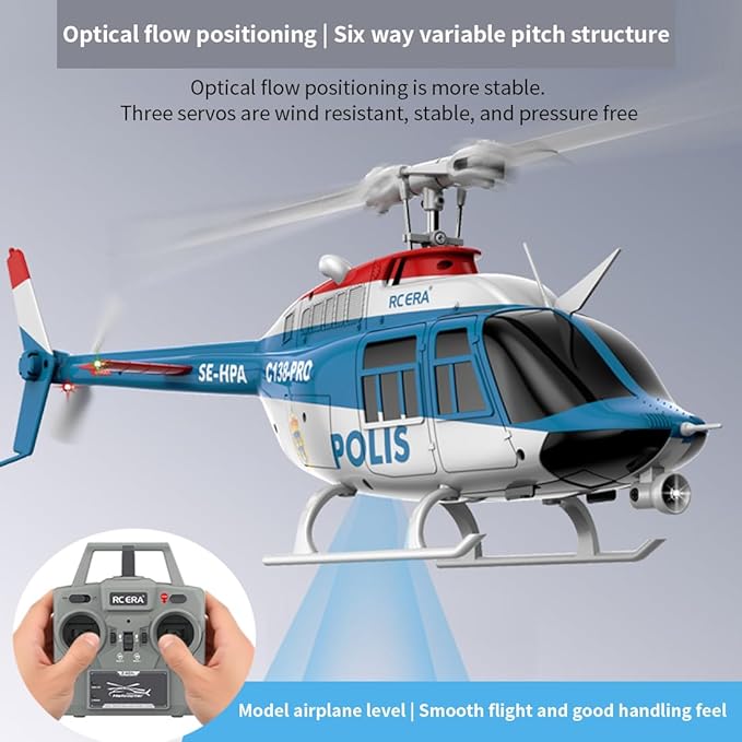 RC ERA 1/33 Scale C138 Pro Bell 206 RC Helicopter 2.4G 6CH 6-Axis Gyro Flybarless Heli with Optical Flow Upside Down 3D Rolling One-Key Takeoff(4 Battery)