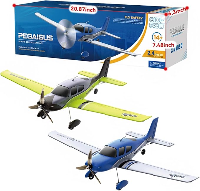 QIDI 580 5-Channel Off-Road Aircraft 3D RC Plane One-Key Hanging Stunt Fixed Wing with Wind Resistant Flight Control for Beginner and Experienced Ready to Fly(Blue)