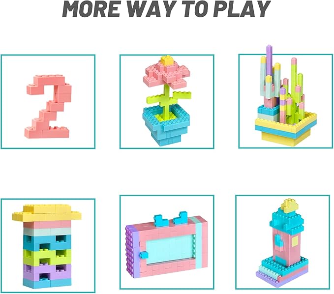 Classic Building Bricks Playset 1000 Pieces Bulk Blocks Set Accessories Compatible with All Major Brands Parts and Pieces STEM Toys for Kids 4+ Years Old (Pastel)