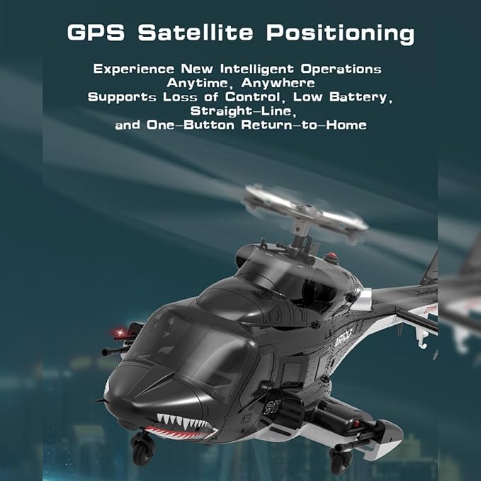 1/34 Scale AW-911 Air-Wolf RC Helicopter 2.4G 9CH Flybarless Airplanewith 6G/3D Stunt Mode and GPS Positioning (RTF Version/Mode 1/Mode 2)