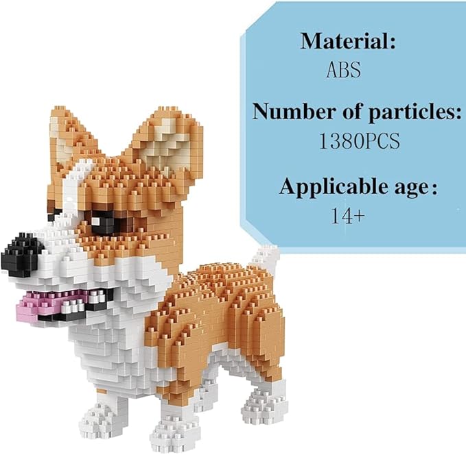 Mini Dog Building Blocks Pet Building Toy Bricks Micro Mini Blocks 3D Puzzle Building Blocks Set Toys Gifts for Kids or Adult (Corgi Dog Food 1380PCS)