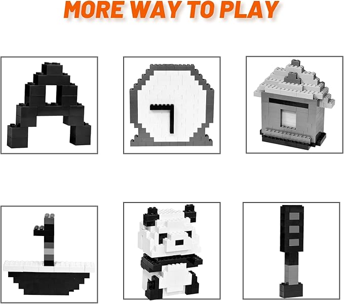 1000 Piece Blocks for Building Classic Bulk 2x4 Basics Bricks Building Set Compatible with All Major Brands Creative STEM Building Toys for Kids Ages 4 5 6 7 8 (Black &amp Gray &amp White)