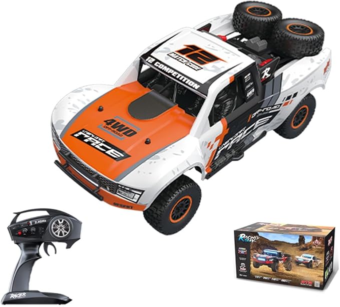 1/12 RD12 RC Drift Car 4WD Full-Proportional Brushed Racing Car with Gyroscope and 7-Color LED Lights Remote Control Truck Gift for Adults (Orange)