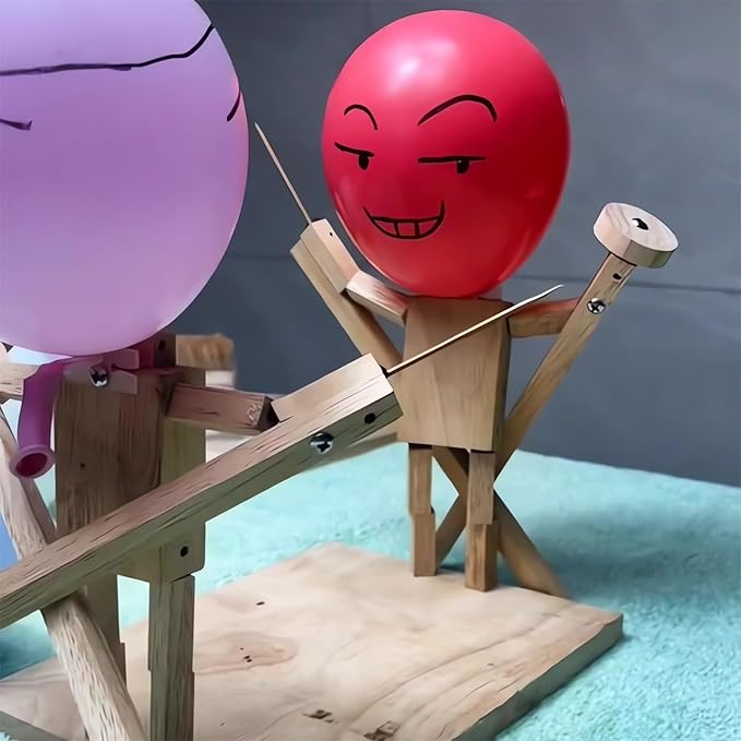Handmade Wooden Fencing Puppets - 2024 New Pop the Balloon Game Boom of Balloons Game Punching Whack a Pack Balloon Man Battle Bots Arena Adult Party Games for Groups (with 50pcs balloons)