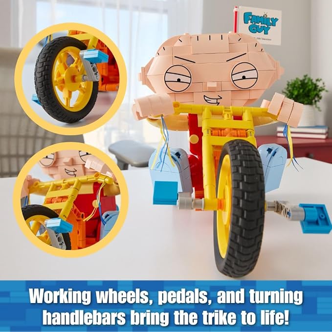 Brickcraft Family Guy Stewie on Trike Building Kit 429 Piece Construction Set Collectible Figure &amp TV Show Memorabilia Gift for FansKids and Adult Builders Ages 8+ for Display on Desk Shelf or