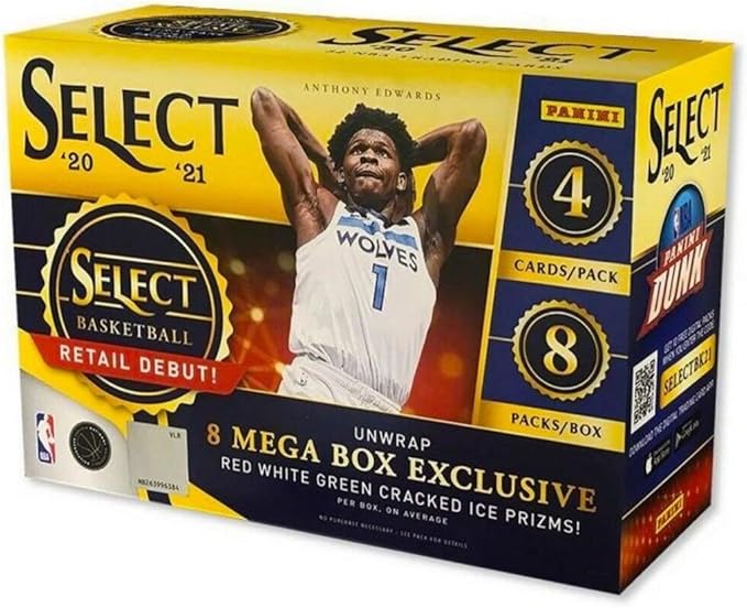 Panini 2020-21 Select Basketball Trading Cards Mega Box (32 Ungraded Cards Per Box Red White Green Cracked Ice Prizms)