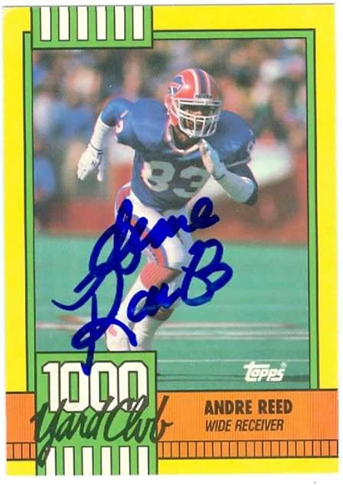 Autograph Warehouse 432286 Buffalo Bills 1990 Topps 1000 Yard Club 7 Creased Andre Reed Autographed Football Card