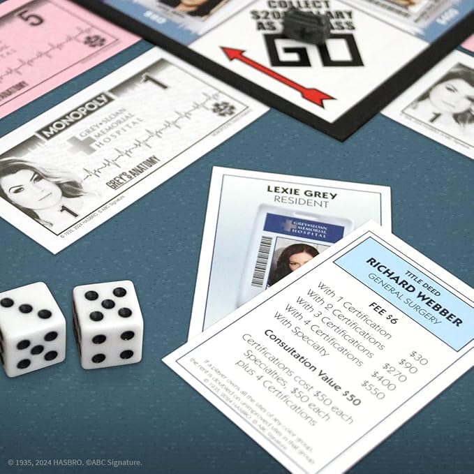 Monopoly: Grey's Anatomy Board Game | Featuring Ferry Boat Clipboard Scrub Top and More | Buy Sell Trade Iconic Doctors from Miranda Bailey to Meredith Grey | Officially Licensed Collectible