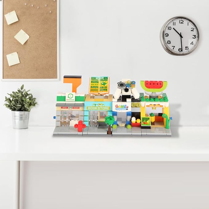 8 in 1 Mini City Street Scene Building Blocks Set - 8 Pack Toy Shops: Beauty Supermarket Music Fruit Bookstore+ (894 PCS) | Gift for Kids 6+ - Birthday|Easter|Holiday