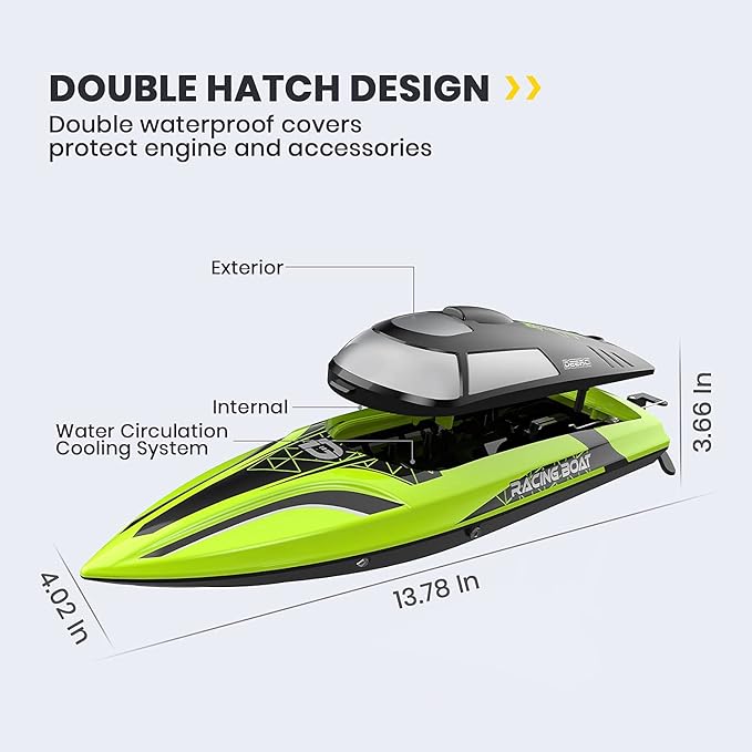 DEERC RC Boat with LED Light 30+ Mins Self Righting Remote Control Boat for Pools &amp Lakes 20+ MPH 2.4GHz Racing Boats 2 Battery Pool Toys for Kids Radio Controlled Watercraft