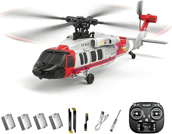X-MechFun Black Hawk K200 RC Helicopter - 6CH Simulation RC Aircraft with Optical Flow &amp Altitude Hold &amp One-Key Inverted Flight 2.4Ghz Remote Console Helicopter Model for Hobbyists