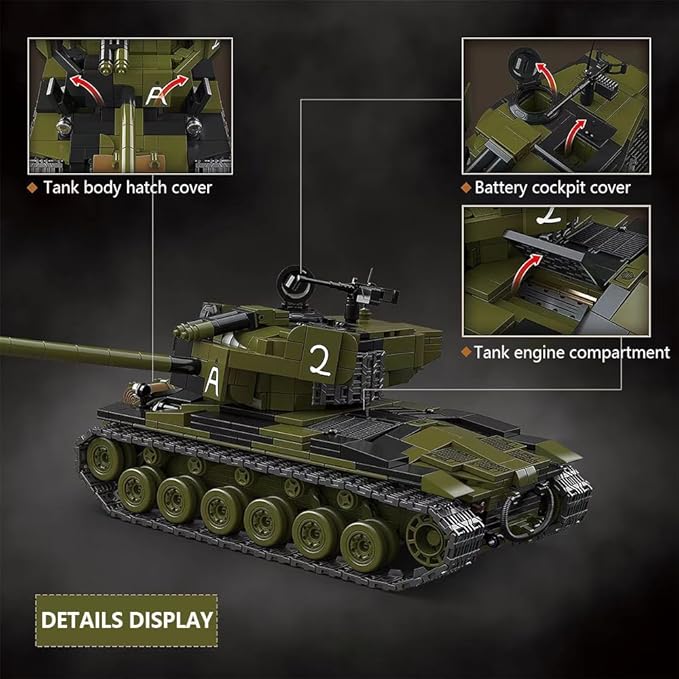 39059 T26E4 Super Pershing Test Vehicle No.1 Building Block Set 1322 Pieces Military 1:28 Scale Tank Model Toys Ideal Gift for Room Decoration or Collection