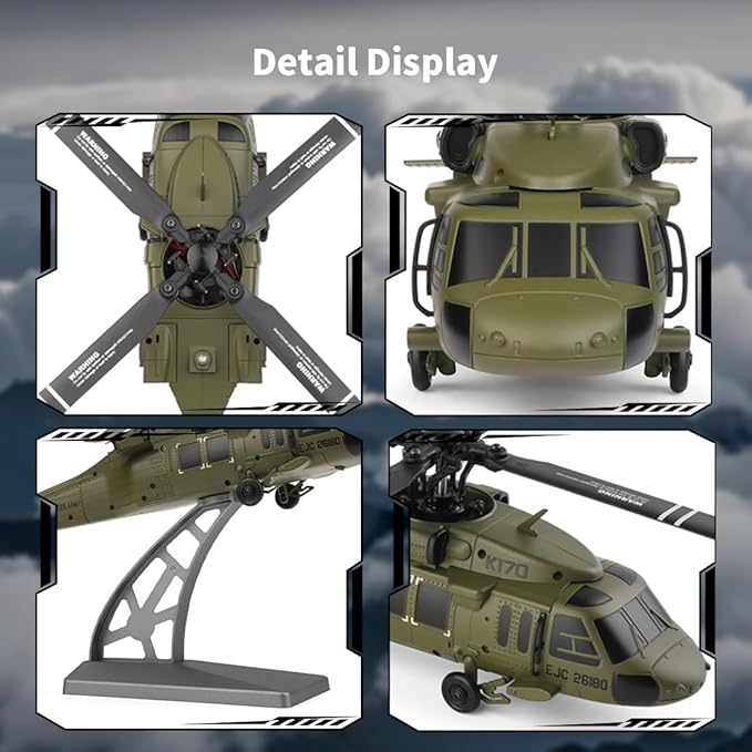 WL K170 RC Helicopter Model BK Hawk UH-60L 170 Size 4CH Flybarless Helicopter with Adjustable Left and Right Hand Throttle (RTF Version)