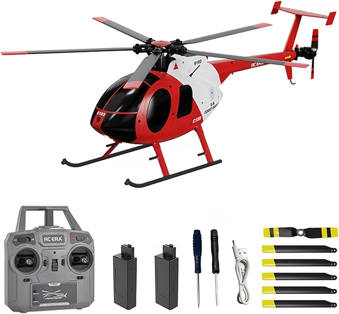 C189 Remote Control Helicopter 2.4G 6CH UAV 1:28 Brushless Motor RC Helicopter Single Blade Flybarless Remote Helicopter RTF with Optical Flow Localization 2 Battery - Red