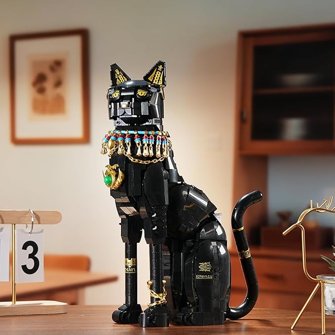 Egyptian Pharaoh Cat Building Set - Animal Black Cat Building Blocks Toy for Adults DIY Crafts Project Egyptian Cat Model for Home Office Decor Easter Gift for Adults Women 10+ (1274PCS)