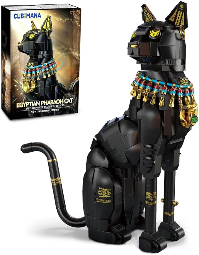 Egyptian Pharaoh Cat Building Set - Animal Black Cat Building Blocks Toy for Adults DIY Crafts Project Egyptian Cat Model for Home Office Decor Easter Gift for Adults Women 10+ (1274PCS)
