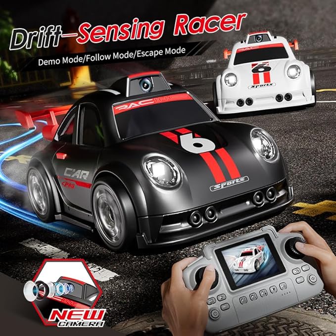 RC Cars with Camera RC Drift Car with Follow Escape One-Click Demo Mode Real-time Video Transmission Allows for Taking Photos Racing Car Toy for Teens and Adults (2 Players Racing)