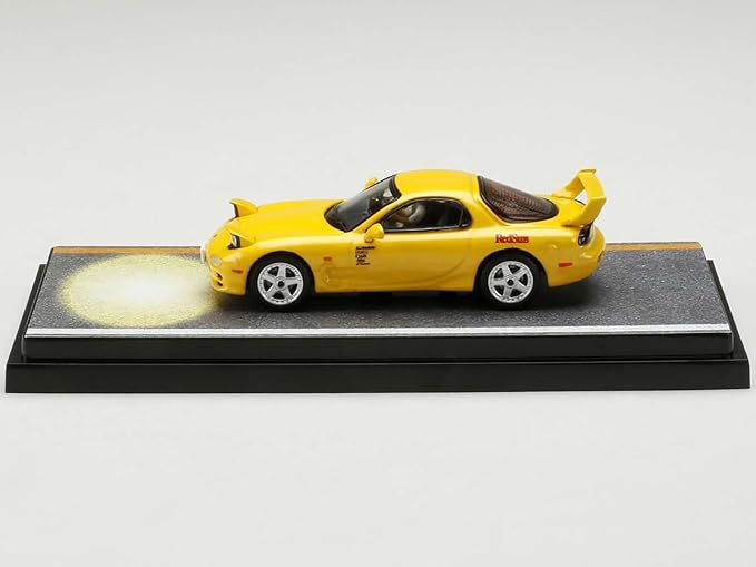 RX-7 (FD3S) RHD (Right Hand Drive) Yellow RedSuns with Keisuke Takahashi Driver Figure (Version 2) Initial D (1995-2013) Manga 1/64 Diecast Model Car by Hobby Japan HJ645007DA