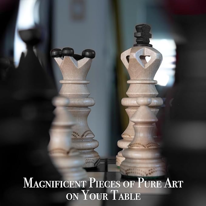 Wegiel Imperator 21-Inch Luxury Wooden Chess Set for Adults and Kids - Handcrafted from Premium Beech and Birch Wood - Unique Folding Design with Chess Piece Storage BlackImperator - Black