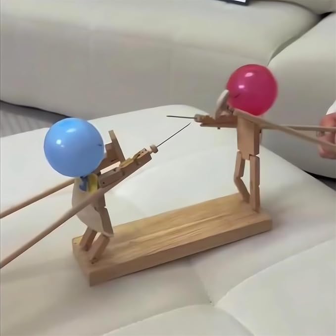 Handmade Wooden Fencing Puppets - 2024 New Pop the Balloon Game Boom of Balloons Game Punching Whack a Pack Balloon Man Battle Bots Arena Adult Party Games for Groups (with 50pcs balloons)