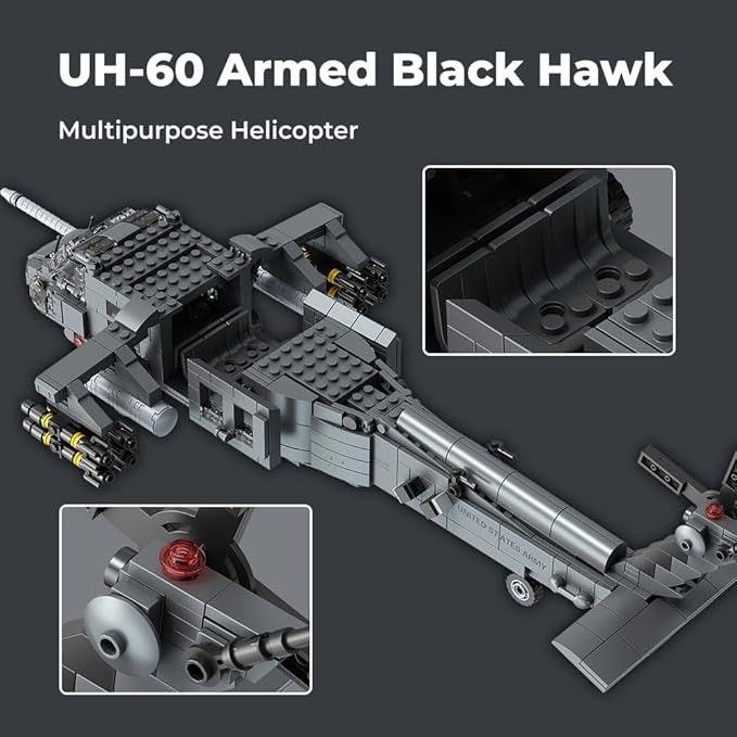 MISINI M8039 1:35 UH-60 Black Hawk Helicopter Building Blocks Set Military Armed Helicopter Bricks Model Kit for Adults Collectible Display Toy Realistic Details The Collector's Gift1377 Pieces