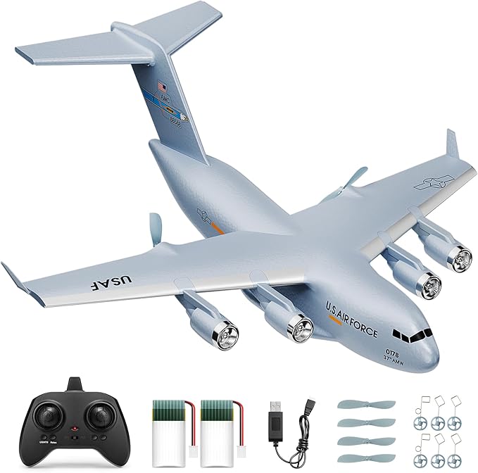 RC Airplane RC Plane Ready to Fly 2CH C-17 Remote Control Airplane with 6-axis Gyro Stabilizer Globemaster III Military Transport Aircraft for Beginners Boys Kids Adults