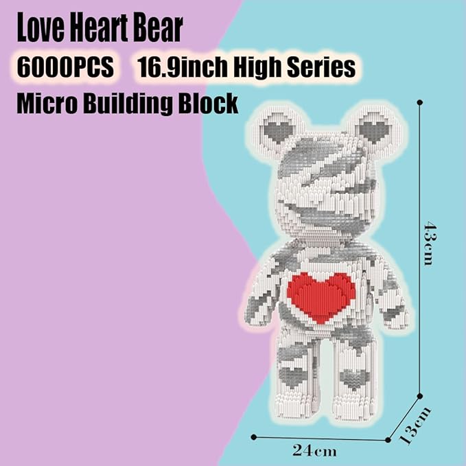 PIANTION Animal Love Heart Bear Micro Building Blocks Set(6000PCS XQ015) 16.9in High SeriesGifts Suitable for Adults