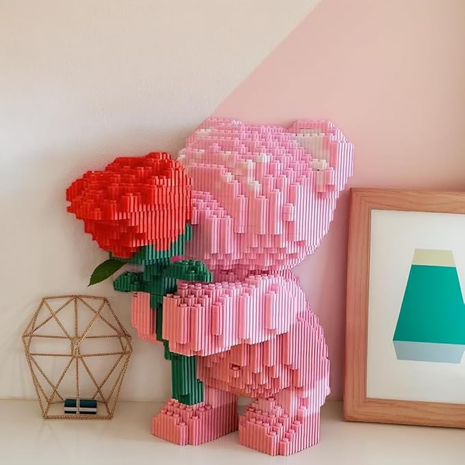 Bridal Bouquet Bear Building Block SetTeddy Building Blocks Bear (1842PCS)Pink Bear Micro Building BlocksGifts Suitable for Adults