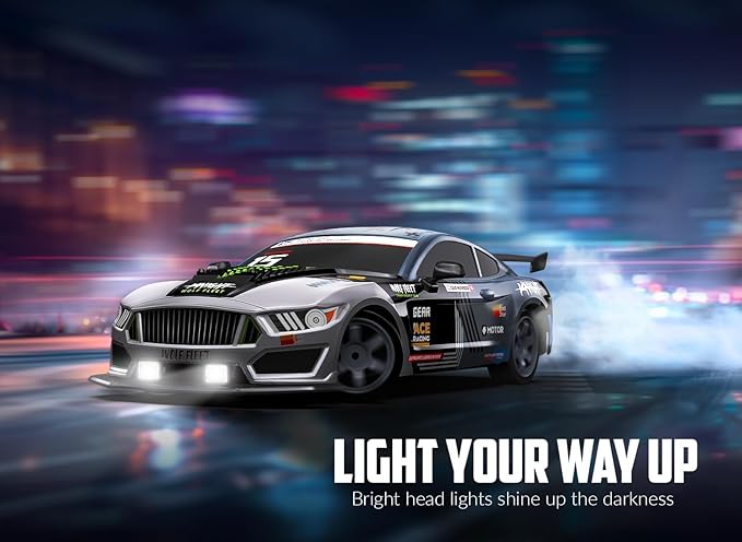 RACENT 1:16 RC Drift Car 2.4Ghz 4WD 18KM/H Remote Control Car with Spray Mist Racing and Drifting Wheels LED Light 2 Batteries Sport Model Toys Vehicle for Kids Boys Adults