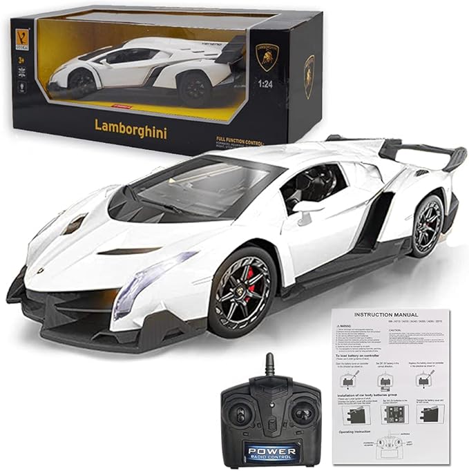 QUN FENG Remote Control RC CAR Racing Cars Compatible with Lamborghini Veneno Officially Licensed 1:24 Toy RC Cars Model Vehicle for Boys 678 Years OldWhite
