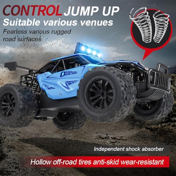 Remote Control Car Monster Truck Toys 1:16 Scale RC Car For Boys 2.4GHz High Speed 20 km/h With LED HeadlightsRechargeable RC Cars Gifts for Boys 4-7 8-12 Christmas Beginner Kids 6-12+ (Black)