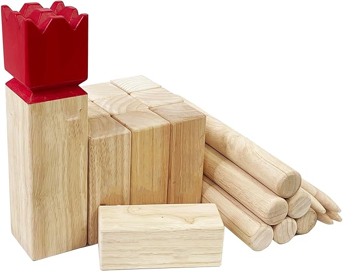 Kubb Game Set - Hardwood Viking Games with Rubber Wood Crate - KUBB Throwing Outdoor Games