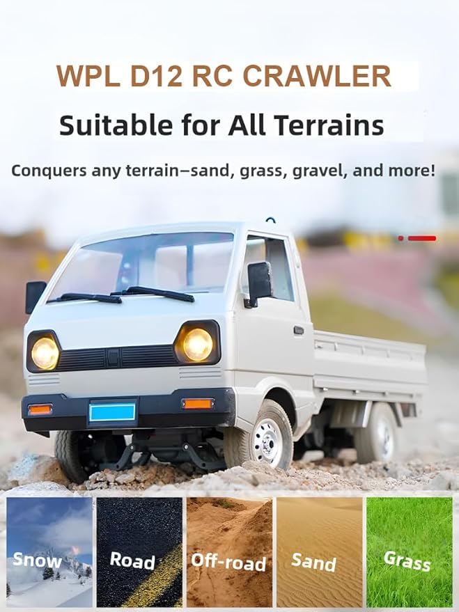 DOBYE WPL D12 1/10 RC Kei Truck 2.4G RC Car Remote Control Off Road RC Crawler with Proportional Throttles Steering 260 Motor Rear Drive Hobby Grade RC Drift Car for Adult RTF Toy Vehicle