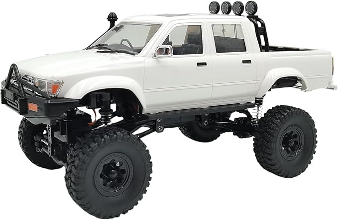RC Rock Crawler WPL C64-1 RC Truck 1:16 Scale 2.4GHz Remote Control Truck 4WD All Terrain Off-Road RC Crawler with LED Lights and 2 Rechargeble Batteries for Adults (White)