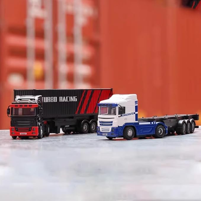 Turbo Racing 1/76 RC Semi Truck 2.4GHz 3CH Electric 4WD Mini Remote Control Tractor Model Desktop Scale Vehicle for Hobbyists (RTR/Red &amp Black)