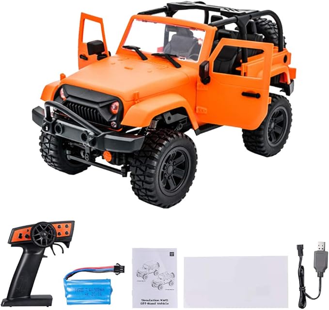 GoolRC F2 1/14 Scale 2.4GHz RC Car 4WD 30km/h High Speed Racing Car All Terrains Off Road RC Monster Vehicle Truck Crawler with LED Light for Teens and Adults (Orange Convertible)