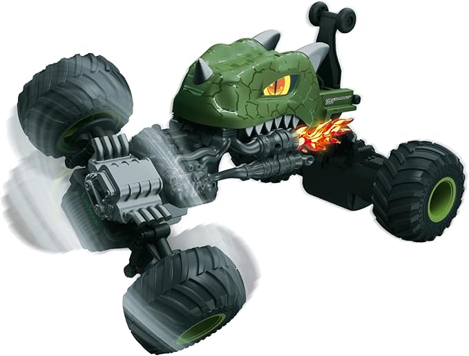 LEXiBOOK Crosslander® Dino Remote Controlled Dinosaur car up to 10km/h Crazy Stunts Pitching Integrated Gyroscope Light Effects Rechargeable RC59D