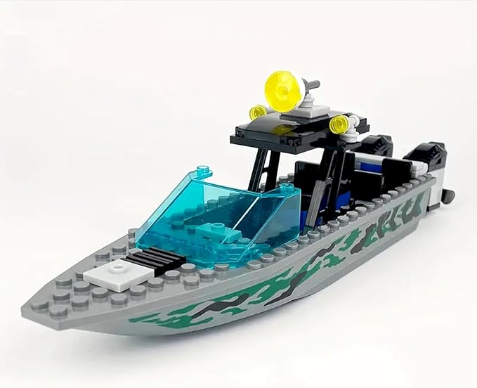 City Coast Guard Boat and Ships Building Blocks Sets Police Boat Rescue Boat Guard Boat Patrol Boats Fishing Boat and Rescure Helicopter Fun Gifts for Boys and Girls (Speed Boat)