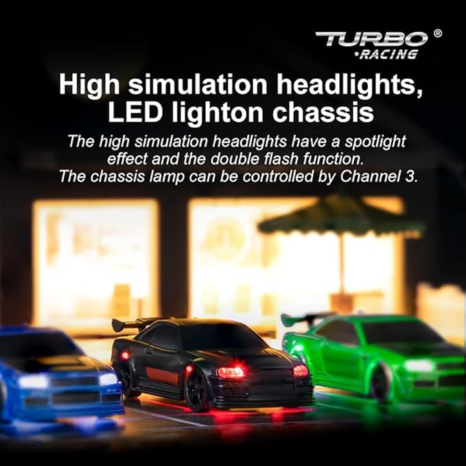 Turbo Racing 1:76 Scale Sport RC Car with Full Proportional RTR 2.4GHZ Remote Control with 2 Replaceable Body Shell (C74 Black)