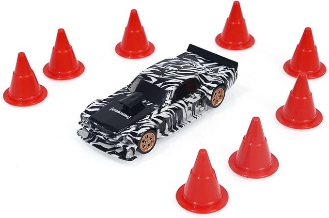 TOUCAN RC HOBBY 1:43 Ready to Run Race Car Gyro Drift Car 4WD Traffic Cones Mini Toy for Men(White Black)