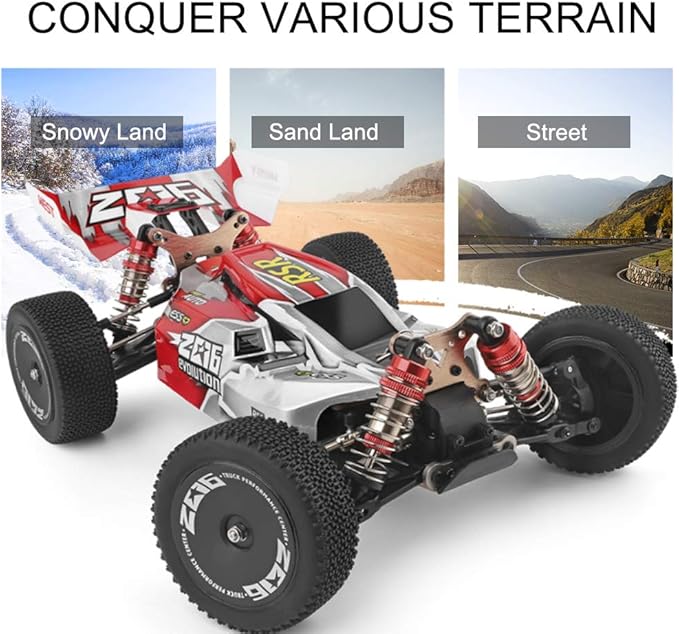GoolRC WLtoys 144001 RC Car 4WD 2.4GHz 60km/h High Speed Remote Control Car Off-Road RC Trucks 1:14 Scale RC Buggy with RTR Aluminum Alloy Chassis 550 Motor Gifts for Adults