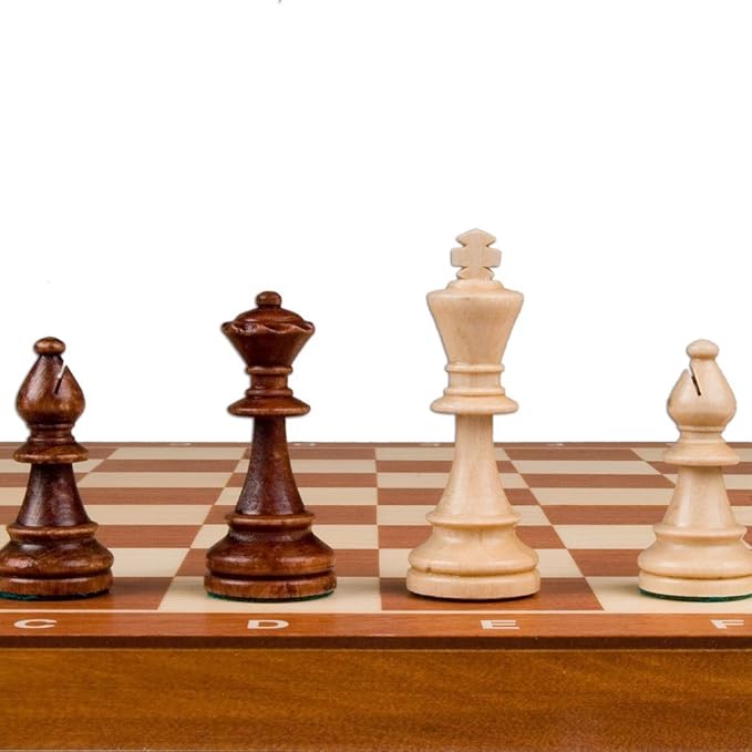 Wegiel Handmade European Professional Tournament Chess Set - Wooden 21 Inch Folding Board with Felt Base &amp Hand Carved Chess Pieces - Compartment Inside The Board to Store Each Piece