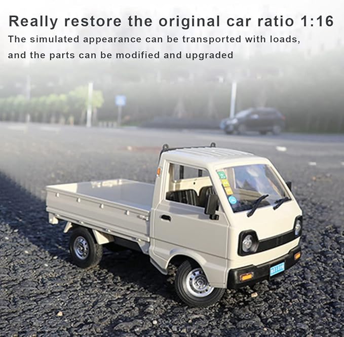 D12Mini Kei Truck RC Car 1/16 2.4Ghz Remote Control Rock Crawler Off Road Truck with Brushed Motor LED Headlights Middle Engine Rear Drive RTR Toys Car for Adults